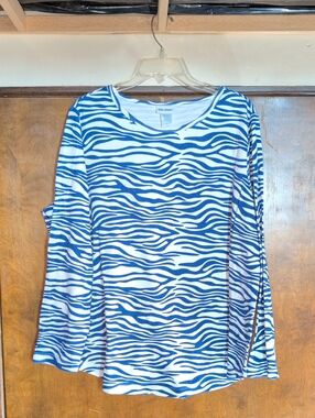 Vicki Wayne Blue Zebra-Print Long Sleeve Top - Blue Size 1X